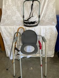 Mobility Assistance Items, Grabbers, Adjustable Medline Toilet Potty Chair, Bedside Commode, Canes, Grab Bar