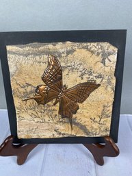 Beautiful Vintage Johannes Wilhelmus Van Dartelen Copper Art On Stone Of Butterfly