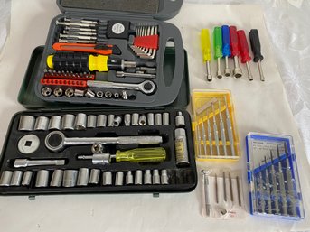 Socket Set, Household Tool Kit, And Three Sets Of Precision Screwdrivers