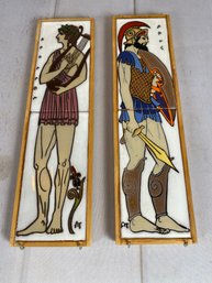 Pair Of Greek Mythology Vintage Porcelain Tiled Wall Art Plaques Of Apollo And Ares By Angelo Tsakirakis