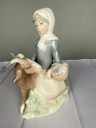 Llardo Girl With Goat Figurine, Made In Spain