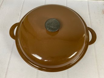 Amazing Le Creuset France Cast Iron Brown Enamel Skillet With Lid And Handles, 30
