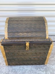 Sturdy Ornate Wooden Storage Box With Metal Accents