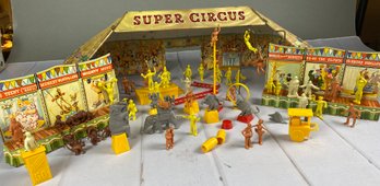 Incredible Marx Super Circus Tin Litho Play Set With Many Props And Figurines