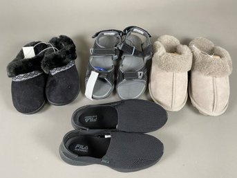 Very Nice Pairs Of Isotoner And Member's Mark Slippers, Khombu Sandals, And Fila Casual Shoes