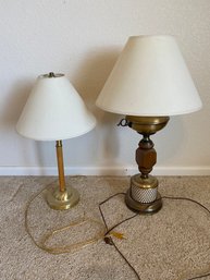 Two Metal & Wood Table Lamps With Shades