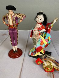 Pair Of Figurines Or Dolls From Mexico & Japan, Matador & Geisha