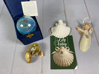 Fun Collection Of Ornaments By Li Bien, 1991 Lilly Of The Valley, Alberta Stohlman And A Shell Angel