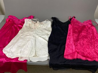 Lot Of 4 Pretty Silk And Satin/Poly Lace Nightgowns Slips Undergarmets