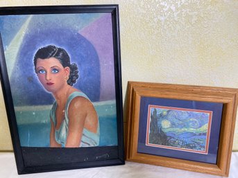 Pair Of Small Pieces Of Framed Art, A Painting & A Van Gogh Starry Night Print