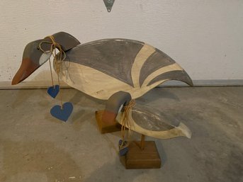 Two Cute Wooden Geese Porch Or Home Decor With Distressed Design