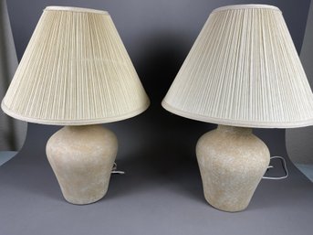 Pair Of Pretty Mediterranean Ceramic Table Lamps And Shades