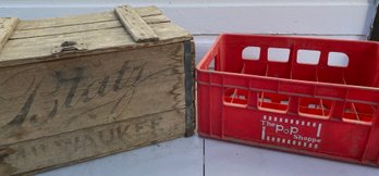 Vintage Blatz Milwaukee Beer Wood Crate And The Pop Shoppe Plastic Carrier