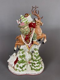 Beautiful Large Fitz & Floyd Santa Claus On Reindeer Centerpiece Or Figurine