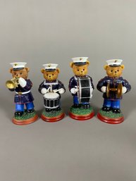 4 USMC Marine Bear Figurines, Semper Fi, In Tune With The Corps, From The Hamilton Collection