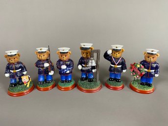 6 USMC Marine Bear Figurines, Semper Fi, Honoring Fallen Soldiers From The Hamilton Collection