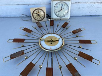 Fun Set Of 3 Vintage MCM Clocks Including 2 General Electric Clocks And 1 Welby 8-Day Clock