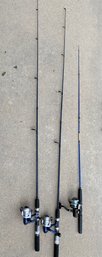 Set Of 3 Fishing Poles With Spinning Reels, Okuma Elite, Elite 15, South Bend Spinning Rod, Garcia 230