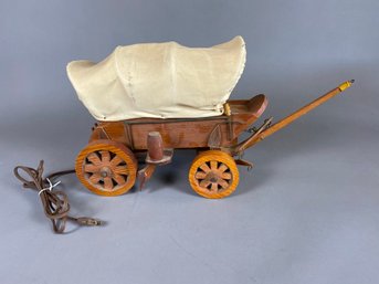 Vintage Wood And Fabric Conestoga Wagon Lamp With Hitch And Pail