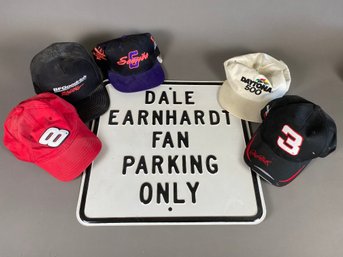 Dale Earnhardt Parking Sign And Several Auto & Racing Hats