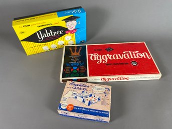 Vintage Board Games, Aggravation, Yahtzee, And Canasta