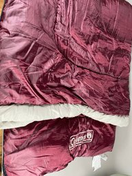 Maroon Or Burgundy Coleman Sleeping Bag, Comfort Cuff, Camping