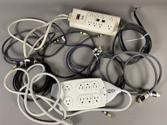 Miscellaneous Lot Of HDMI Cables, Component Cables And Surge Protectors Or Power Strips, Belkin SurgeMaster