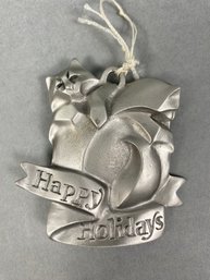 Loveland Colorado Pewter Christmas Ornament, Signed & Dated, 1995, Holiday Cats, Rosetta