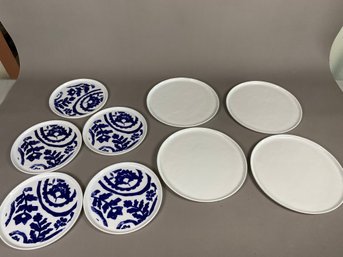 Set Of 9 Crate & Barrel Plates, Blue Flowers & All White