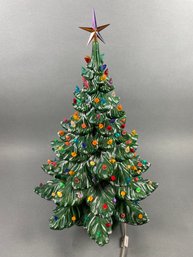 Fantastic 26' Vintage Ceramic Lighted Christmas Tree With Colored Lights And Music Box