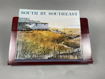 1983 1st Ed.South By Southeast Coffee Table Book By Walter Cronkite & Ray Ellis, Signed, & Rotating Book Stand