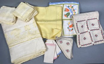 Classic Lot Of  Vintage Tableclothes, Runners And Hand Embroidered Napkins And Handkerchiefs