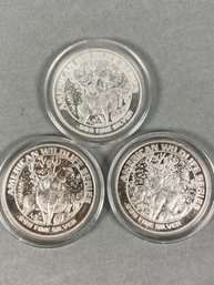 Lot Of 3 Historic Colorado Mining .999 Fine Silver Coin, Wildlife Series, Elk