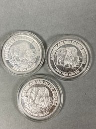 Lot Of 3 Historic Colorado Mining .999 Fine Silver Coin, Wildlife Series, Bison