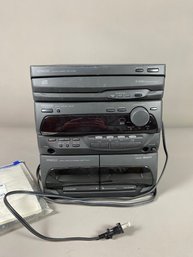 Stacked Kenwood UD-302 Stereo Receiver, CD Player, And Tape Deck With User Manual