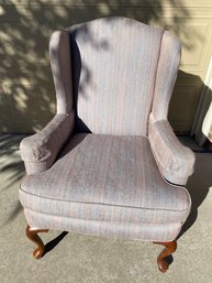 Vintage Wingback Chair With Blue, Violet And Black Upholstery