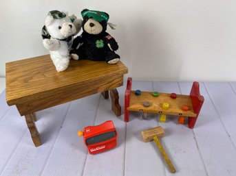 Adorable Wooden Child's Stool Or Step, Playskool Pounding Bench, 4H Bears And View Master