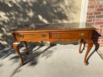 Vintage Sofa, Entryway, Or Console Table With Glass Top And Finished Back By Jamestown Sterling