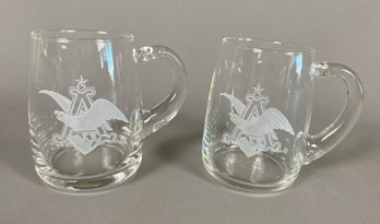 Pair Of Clear Glass Anheuser Busch Beer (or Coffee) Mugs