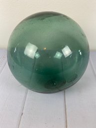 Incredible Antique Japanese Glass Fishing Buoy Float With Round Pontil Signed Hokuyo
