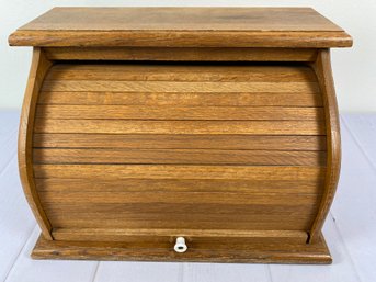 Wood Bread Box Or Storage Cabinet With Roll Top Front