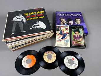 Large Lot Of Vintage Vinyl Albums Featuring, A Few 45s, A Package Of Rat Pack CDs And More