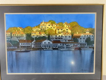 Framed Print Of New England Coastline Homes By Watercolor Artist Jack Brouwer