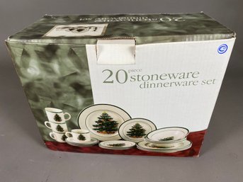 20 Piece Christmas Stoneware Dinnerware Set Featuring A Tree With Gifts