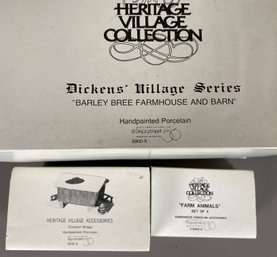 Department 56 Dickens Village Houses & Figurines, Barley Bree Farmhouse & Barn, Farm Animals, Cover Bridge