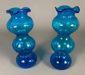 Spectacular Pair Of Empoli Mid-Century Blue Vases, Toscani, Italy