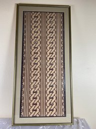 Beautiful Framed Piece Of Fabric Netting With Black & Ecru Geometric Motif