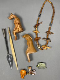 Lot Of Miscellaneous Handmade Items From The Maasai Tribe In Africa, Letter Opener, Shelf Figurines & More