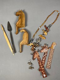 Lot Of Miscellaneous Handmade Items From The Maasai Tribe In Africa, Leather Bookmarks, Shelf Figurines & More