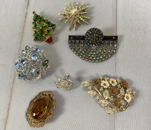 Sparkly Collection Of Vintage And Antique Pins Or Broaches With Rhinestones